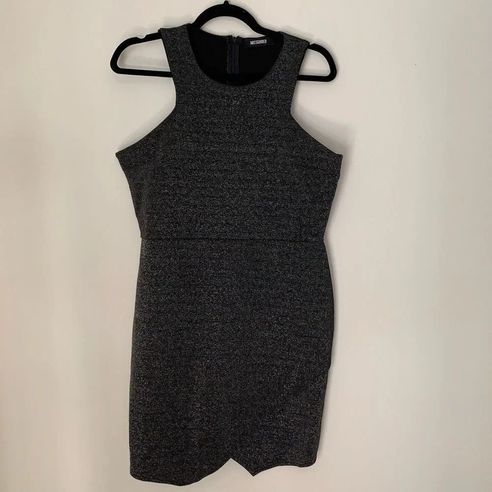 Missguided Dress Women’s 12 Black Metallic Wrap Mini Dress Sleeveless